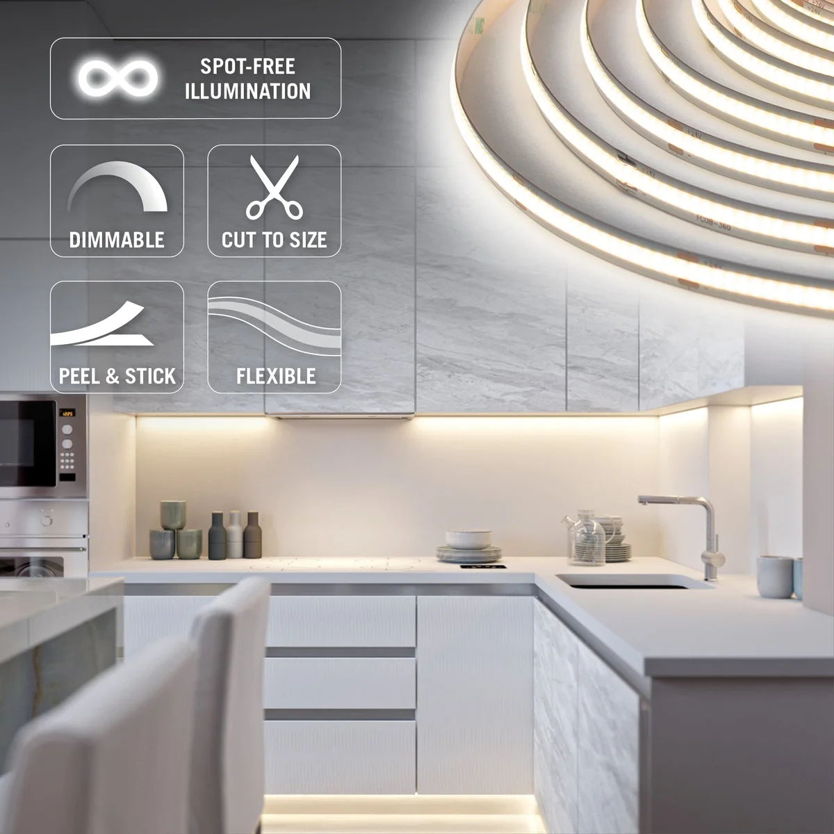 RibbonFlex Pro White COB LED Strip Light Tape, 24V, 4200 Lumens, 60W, 2700K - Image 3