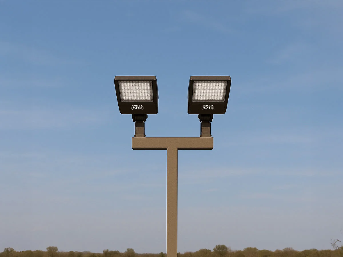 20 ft 4 Inch Square Area Lighting Pole With Dual Head LED 150W Slim Line Fixture (400W+ MH or HID Equivalent), And Bullhorn with 2 Tenons