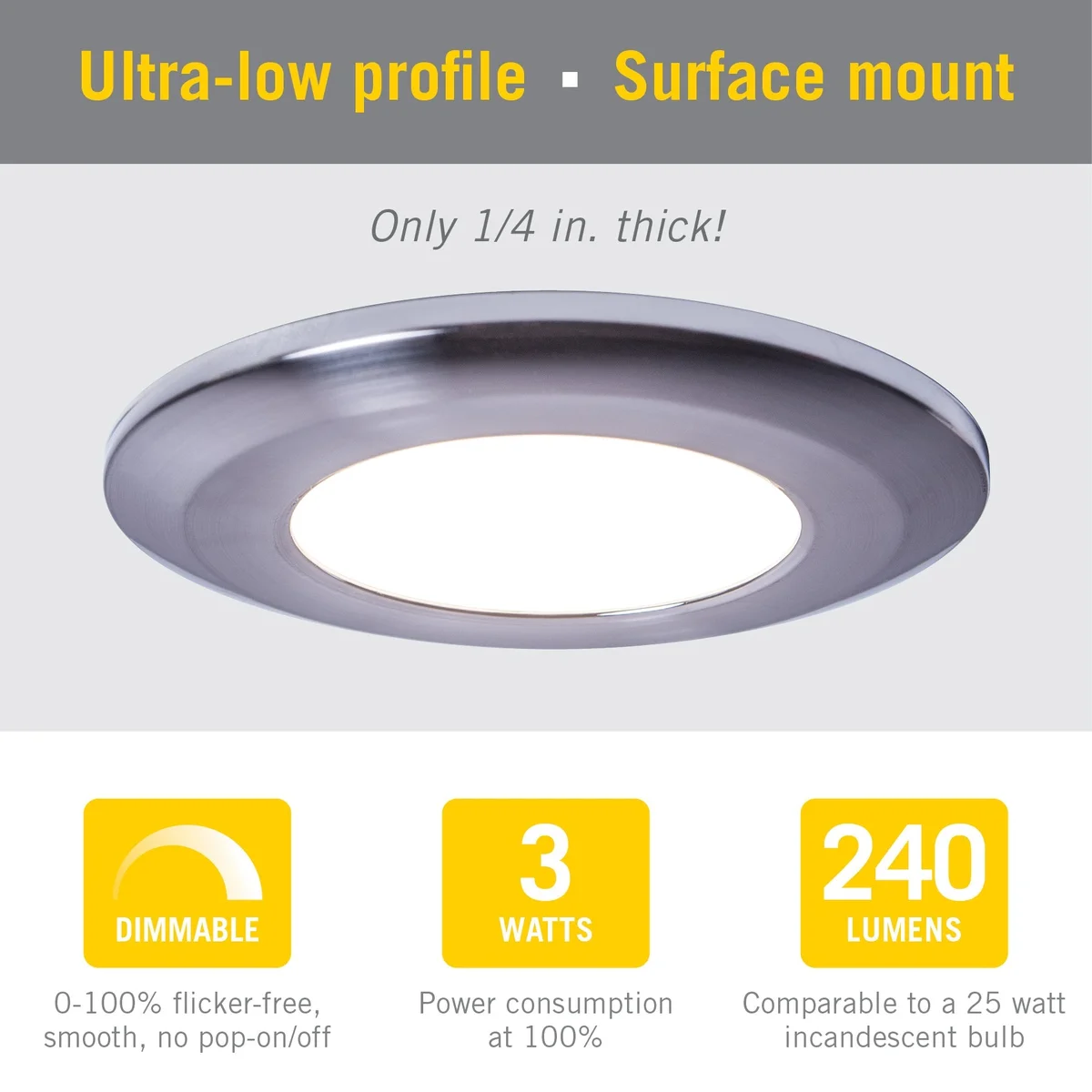 Wafer Thin Under Cabinet LED Puck Light, 3W, 12V, 250 Lumens, 3000K, Brilliant White or Chrome Finish - Image 4