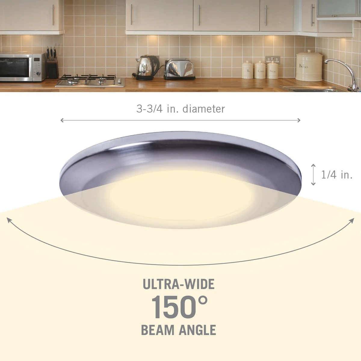 Wafer Thin Under Cabinet LED Puck Light, 3W, 12V, 250 Lumens, 3000K, Brilliant White or Chrome Finish - Image 5