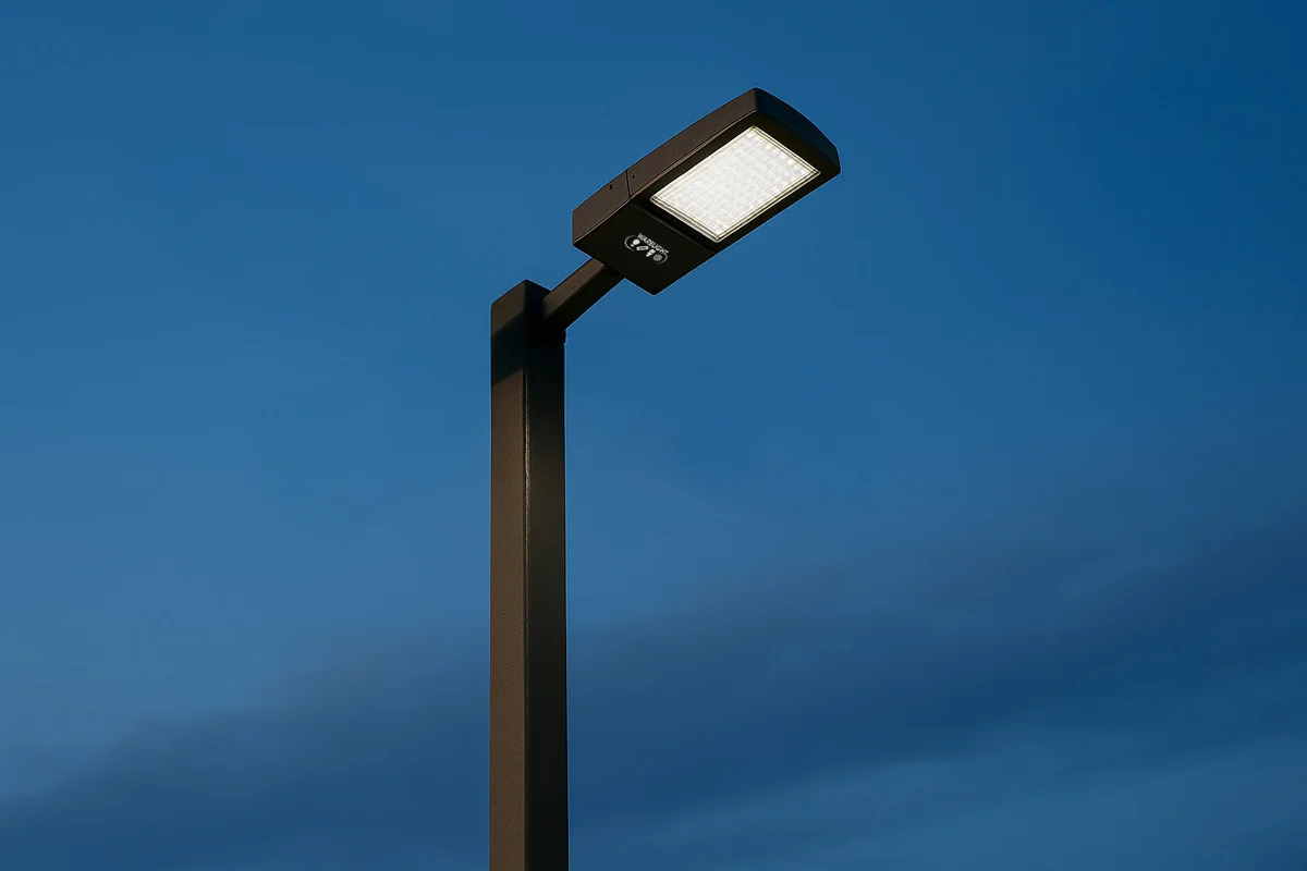 25 ft 4 Inch Square Area Lighting Pole With Single Head LED 300W Slim Line Fixture (1000W+ MH or HID Equivalent), Adjustable Slip Fitter Mount