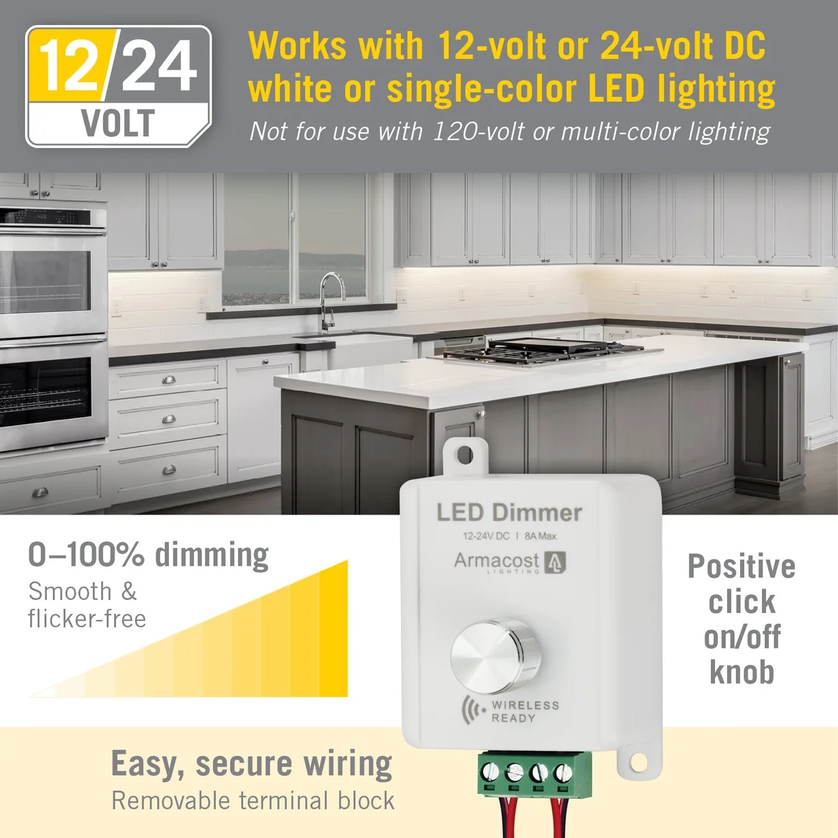 Rotary Knob LED Strip Light Dimmer, 12V or 24V - Image 3