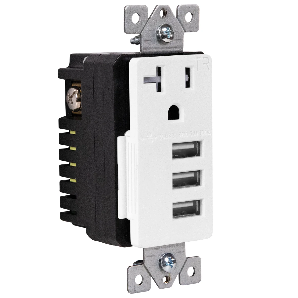 5.8A Three USB Type A Wall Outlet Charger with Single 20A Tamper-Resistant Receptacle - Image 3