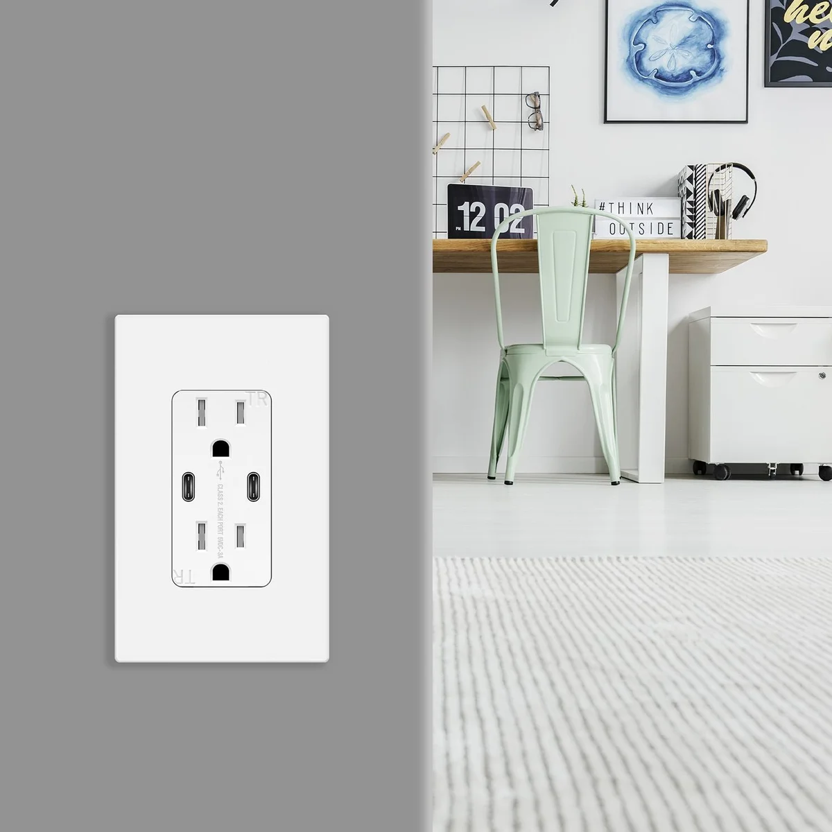 3.6A Dual USB Type C Wall Outlet Charger with 15A Tamper-Resistant Receptacle - Image 2