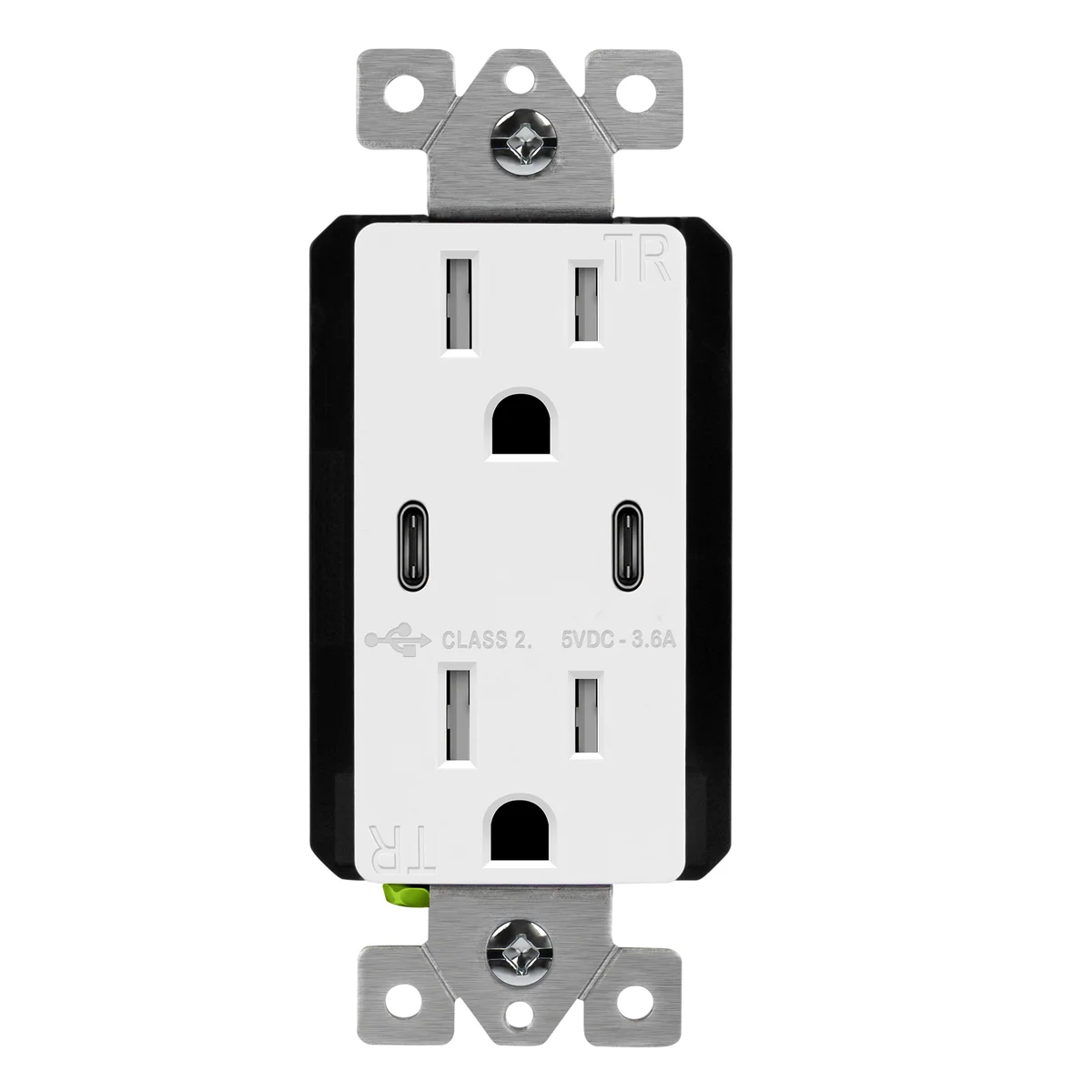 3.6A Dual USB Type C Wall Outlet Charger with 15A Tamper-Resistant Receptacle - Image 3
