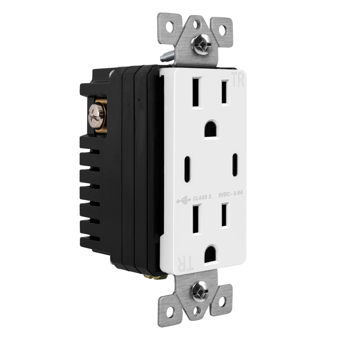 3.6A Dual USB Type C Wall Outlet Charger with 15A Tamper-Resistant Receptacle - Image 4