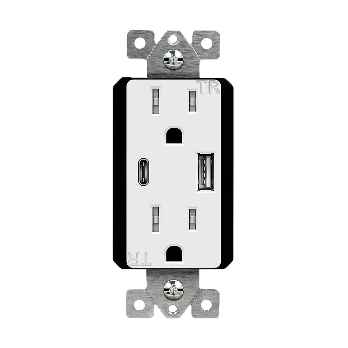 5.8A USB Type A/Type-C Wall Outlet Charger with 15A Tamper-Resistant Receptacle