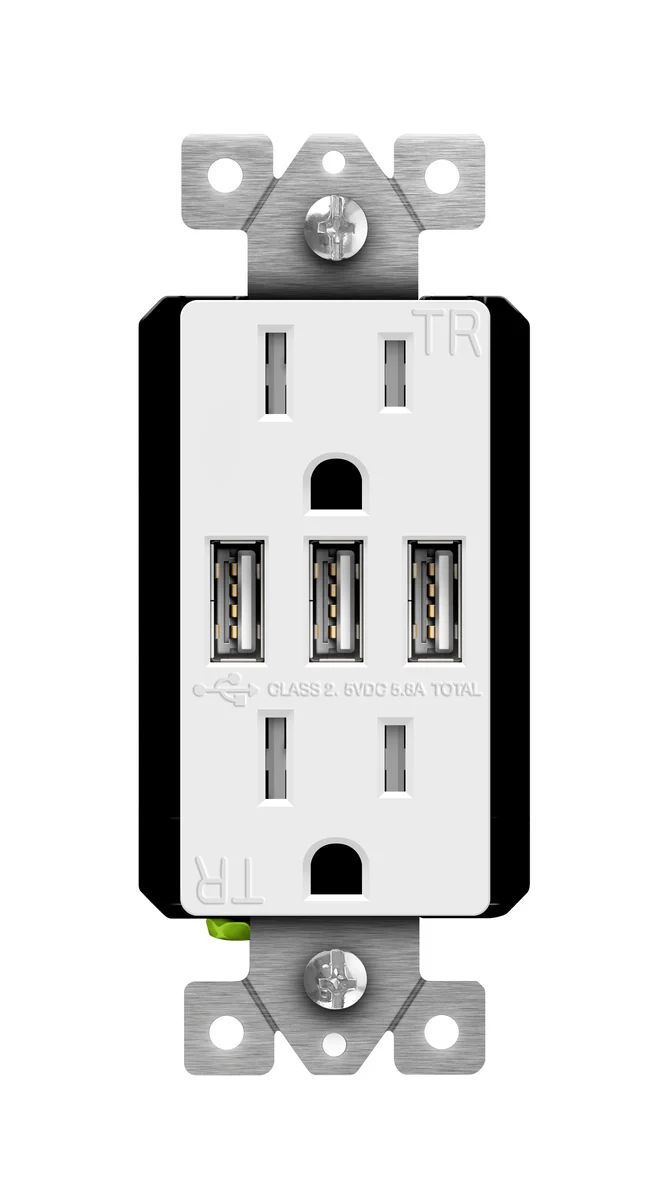 5.8A USB Three Type A Wall Outlet Charger with 15A Tamper-Resistant Receptacle - Image 3