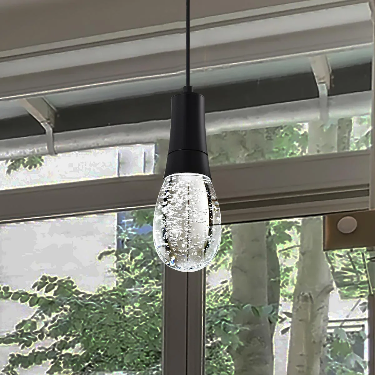 Lacey; 4 Inch LED Pendant; RGB/TW; Starfish Enabled; Matte Black with K9 Bubble Crystal - Image 3