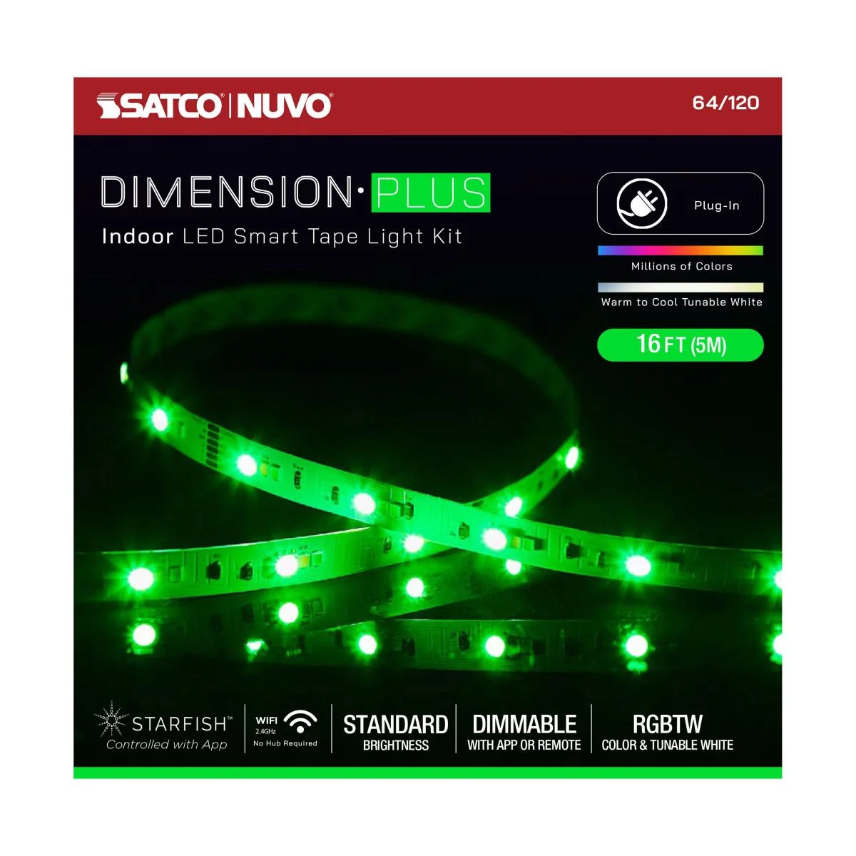 Dimension Plus, Tape Light Strip Light, 16 ft, RGB plus Tunable White, Plug connection, Starfish IOT Capable, IR Remote Included - Image 11