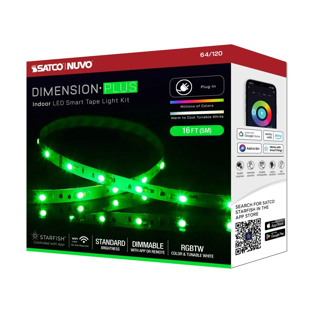 Dimension Plus, Tape Light Strip Light, 16 ft, RGB plus Tunable White, Plug connection, Starfish IOT Capable, IR Remote Included - Image 15