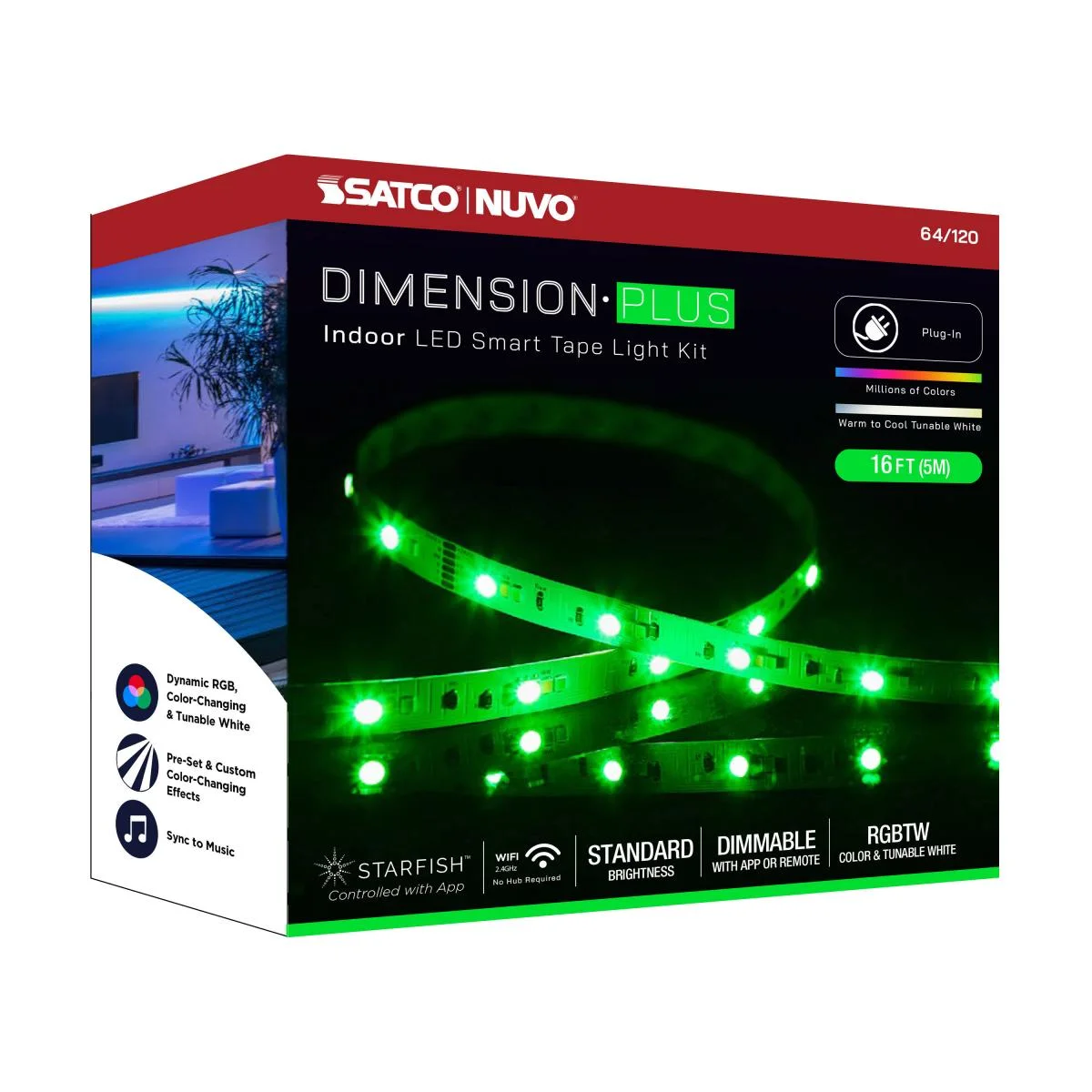 Dimension Plus, Tape Light Strip Light, 16 ft, RGB plus Tunable White, Plug connection, Starfish IOT Capable, IR Remote Included - Image 16