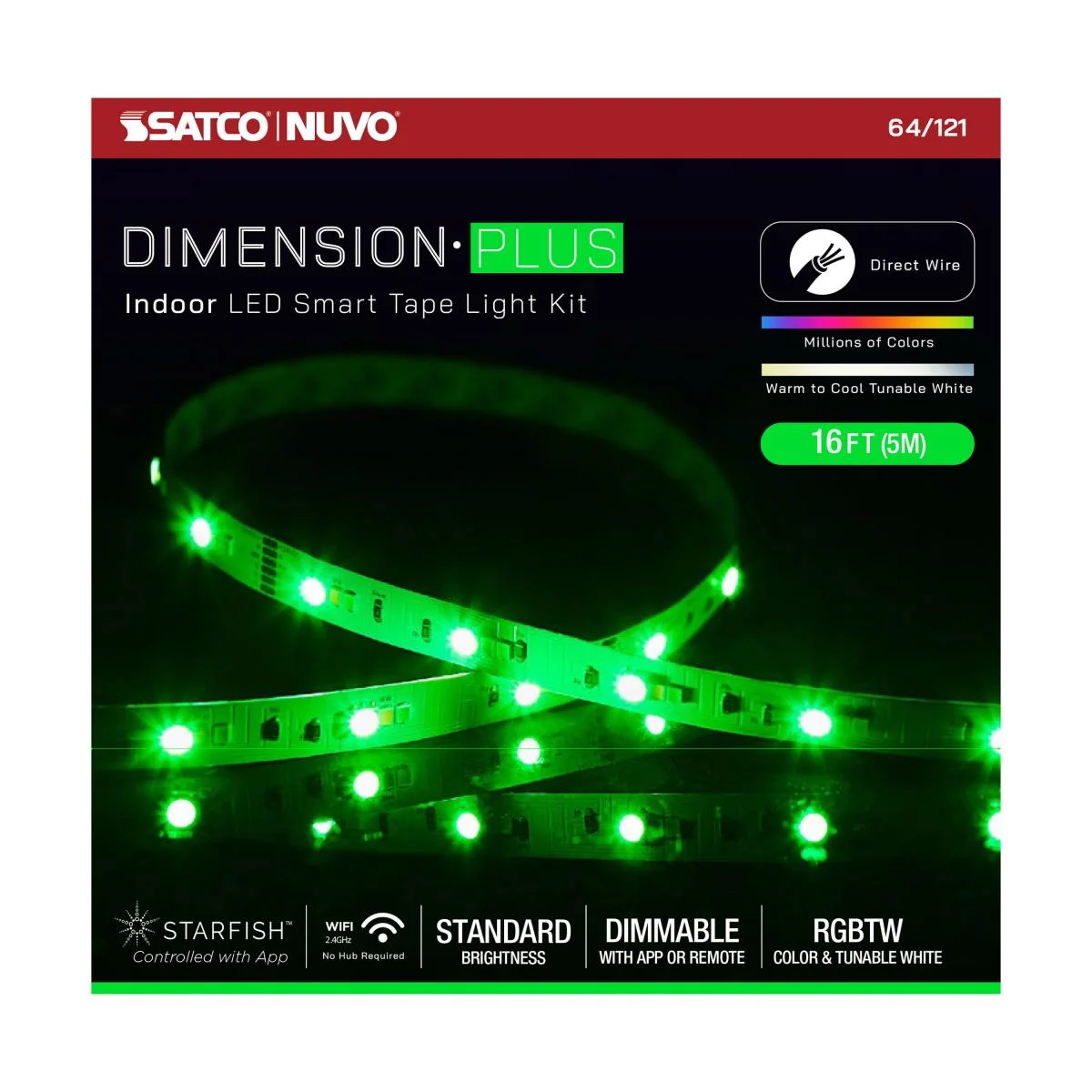 Dimension Plus, Tape Light Strip Light, 16 ft, RGB plus Tunable White, J-Box connection, Starfish IOT Capable, IR Remote Included - Image 13