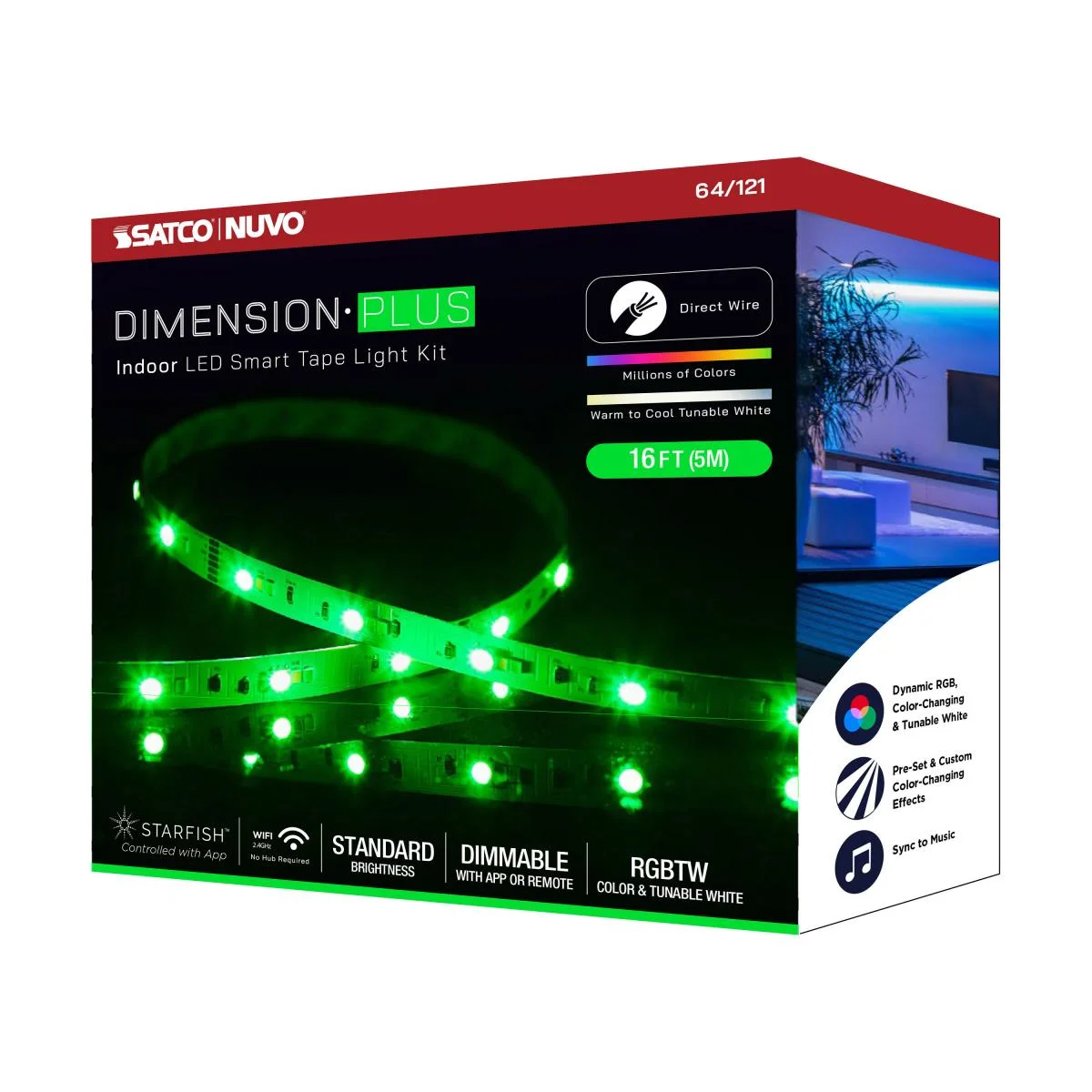 Dimension Plus, Tape Light Strip Light, 16 ft, RGB plus Tunable White, J-Box connection, Starfish IOT Capable, IR Remote Included - Image 17