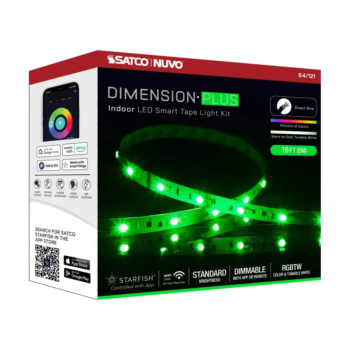 Dimension Plus, Tape Light Strip Light, 16 ft, RGB plus Tunable White, J-Box connection, Starfish IOT Capable, IR Remote Included - Image 18