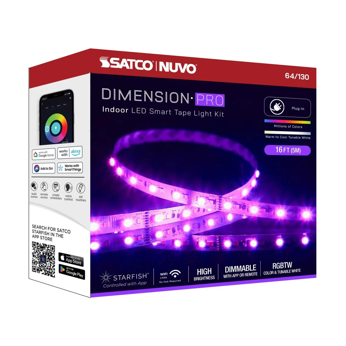 Dimension Pro, Tape Light Strip, 16 ft, Hi-Output, RGB plus Tunable White, Plug connection, Starfish IOT Capable, IR Remote Included - Image 16