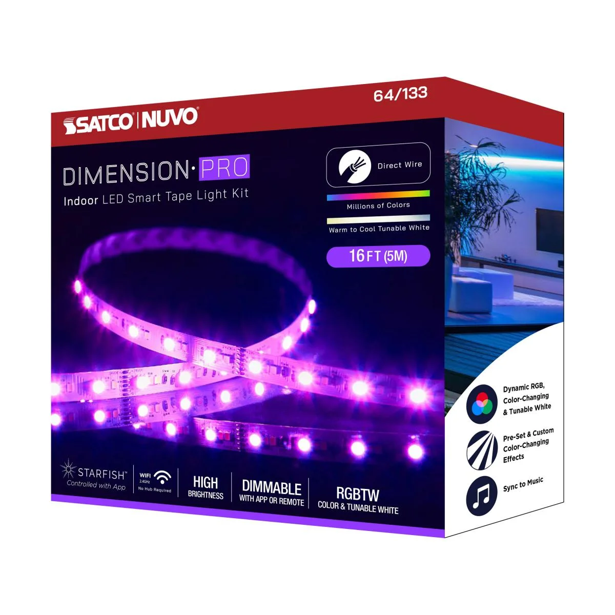 Dimension Pro, Tape Light Strip, 16 ft, Hi-Output, RGB plus Tunable White, J-Box connection, Starfish IOT Capable, IR Remote Included - Image 15