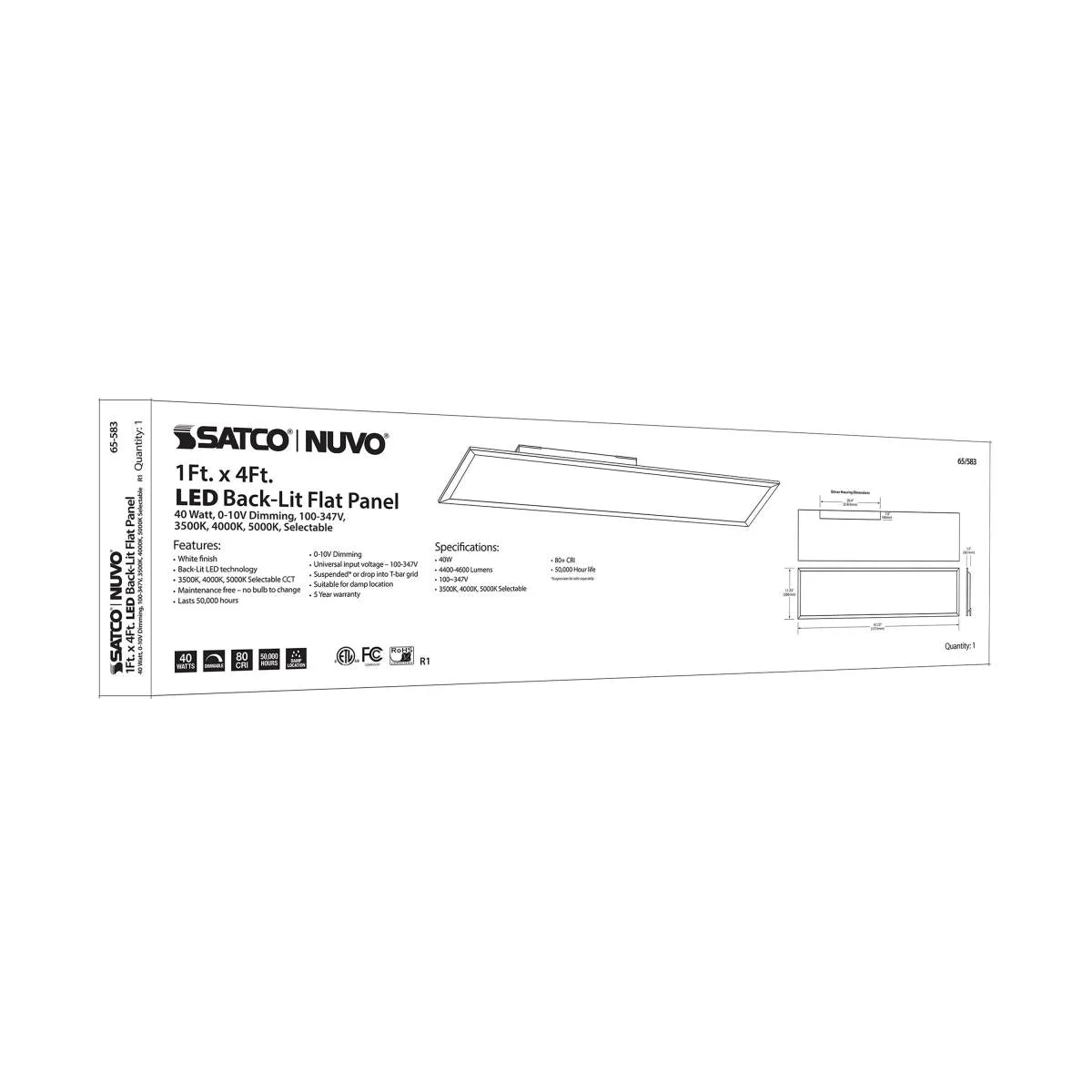 1x4 LED Backlit Flat Panel, 40 Watt, CCT Selectable, 100-347V - Image 10
