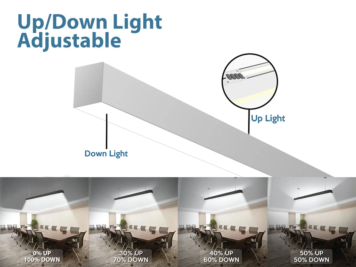 4 FT LED Louver Direct/Indirect Suspended Linear Fixture, 6900 Lumen Max, Wattage and CCT Selectable, 120-277V, Black or White - Image 3