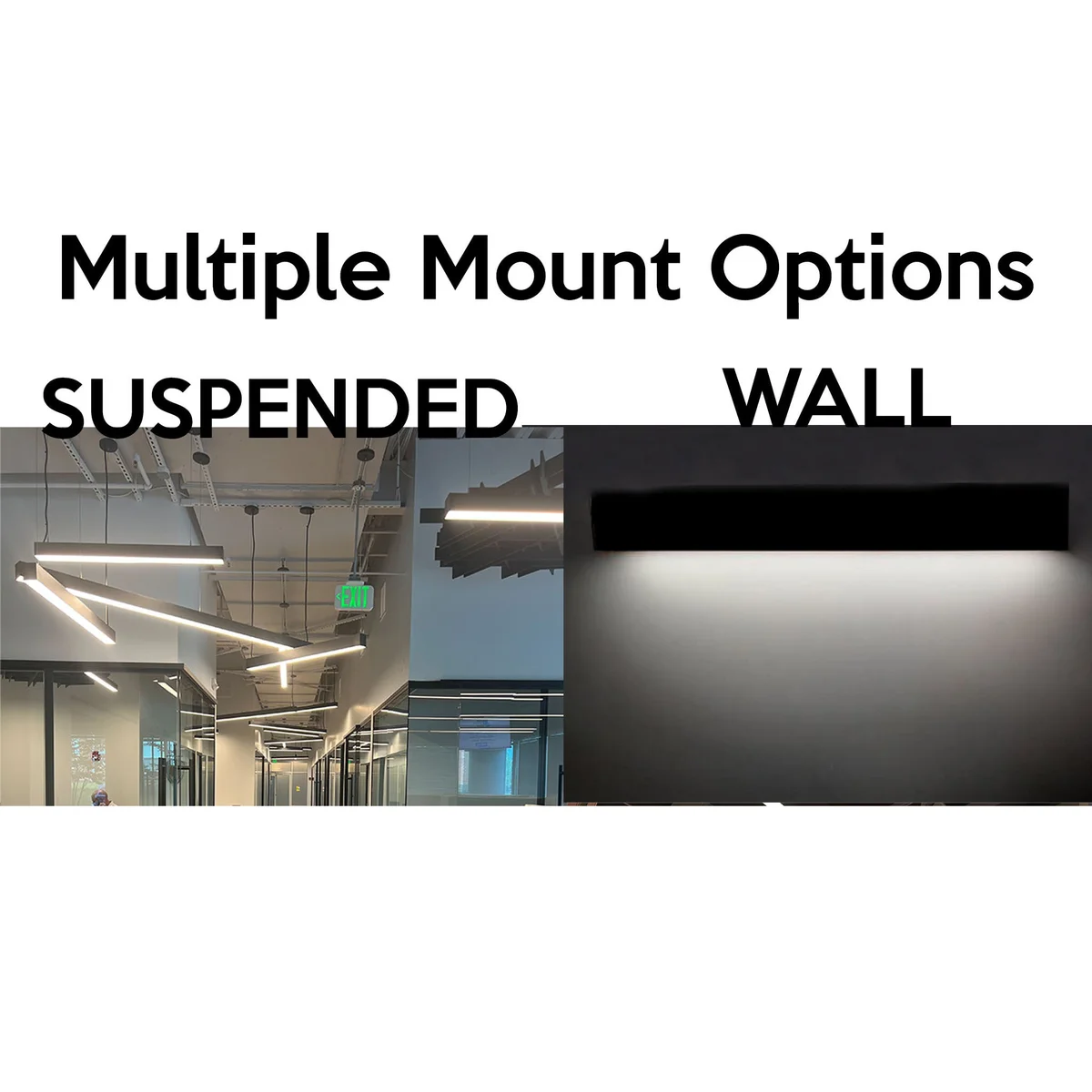 6 FT LED Direct/Indirect Suspended Linear Fixture, 8250 Lumen Max, Wattage and CCT Selectable, 120-277V, Black or White Finish - Image 6