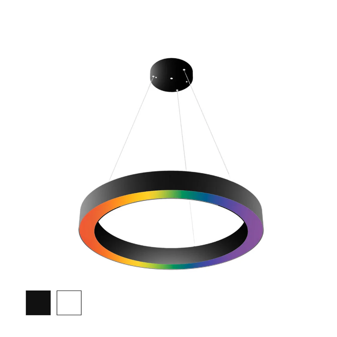 24" LED RGBW Round Pendant Light, 4000 Lumen Max, Wattage and CCT Selectable, 120-277V, White or Black Finish