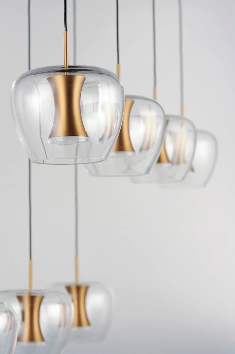 Newton 8-Light LED Pendant, 4,200 Lumens, 20W, 3000K CCT, 120V, Black/Gold Finish - Image 2