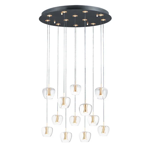 Newton 12-Light LED Pendant, 4,200 Lumens, 30W, 3000K CCT, 120V, Black/Gold Finish