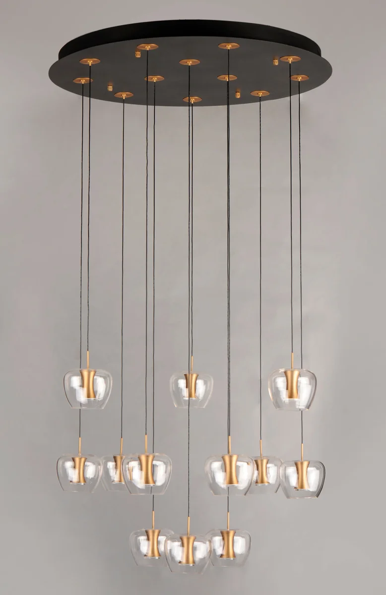 Newton 12-Light LED Pendant, 4,200 Lumens, 30W, 3000K CCT, 120V, Black/Gold Finish - Image 2