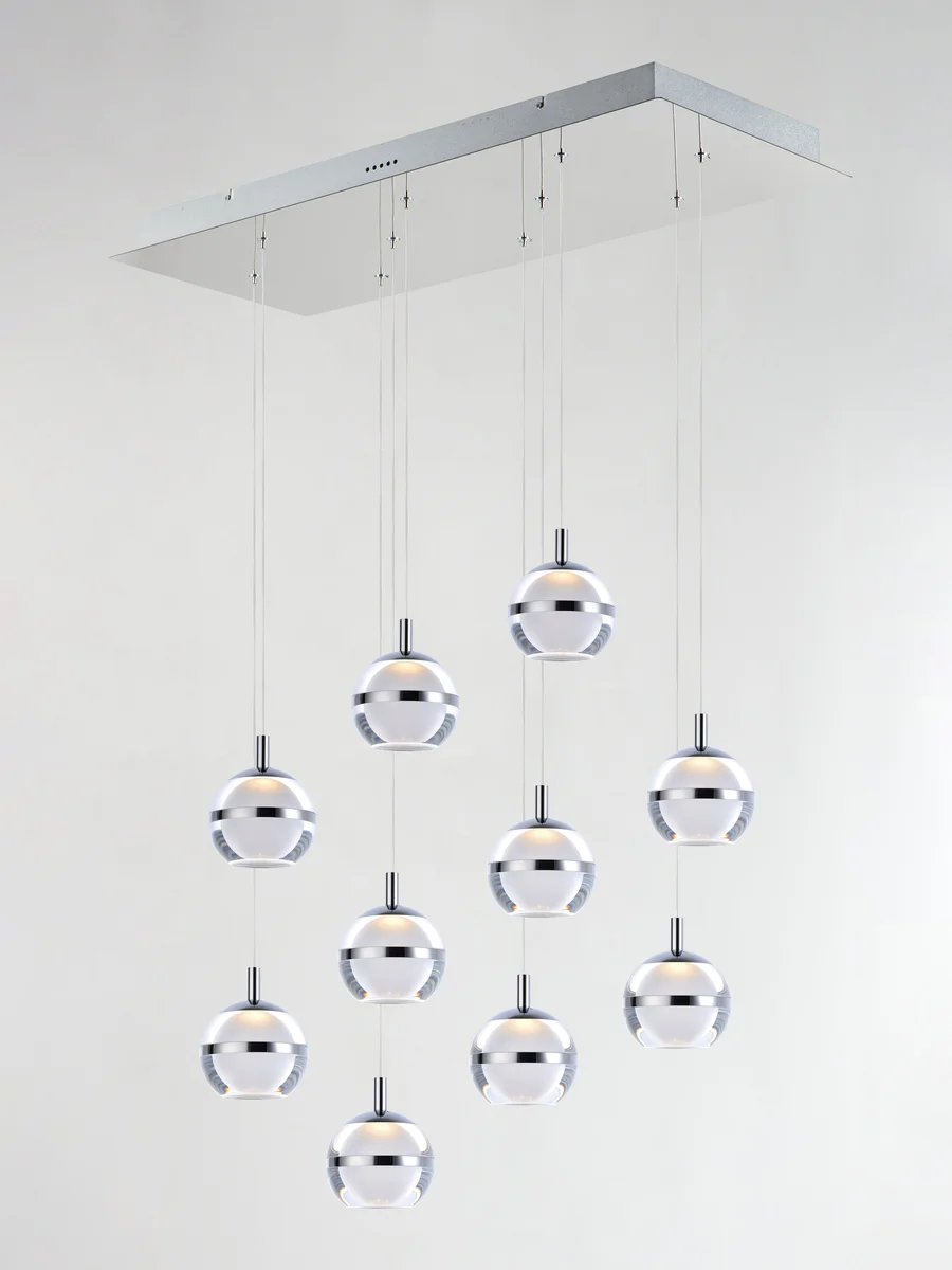 Swank 10-Light Pendant, 5,610 Lumens, 60W, 3000K CCT, 120V, Polished Chrome, or Natural Aged Brass Finish - Image 2