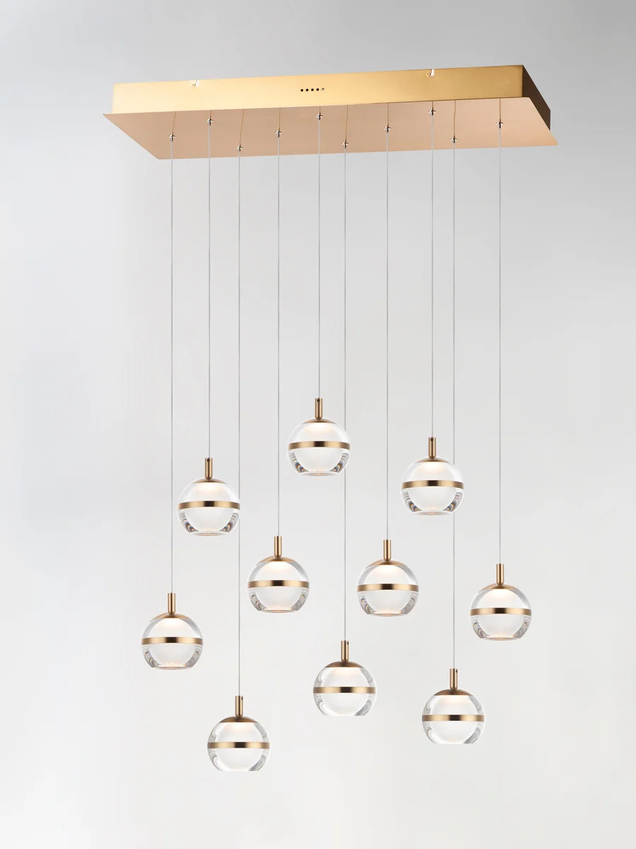 Swank 10-Light Pendant, 5,610 Lumens, 60W, 3000K CCT, 120V, Polished Chrome, or Natural Aged Brass Finish - Image 4