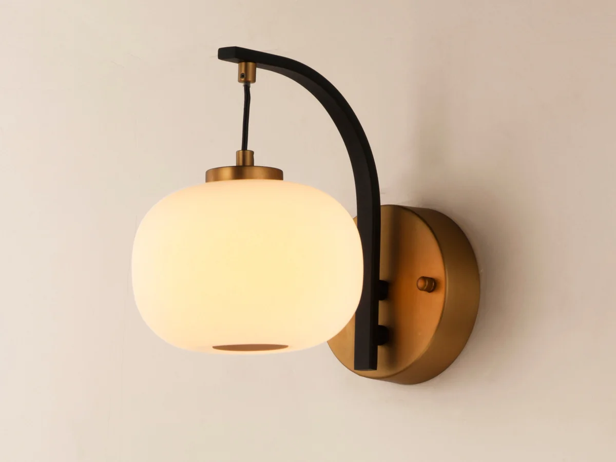 Spherical Soji LED Wall Sconce, 480 Lumens, 4W, 3000K CCT, 120V, Black/Gold Finish - Image 2