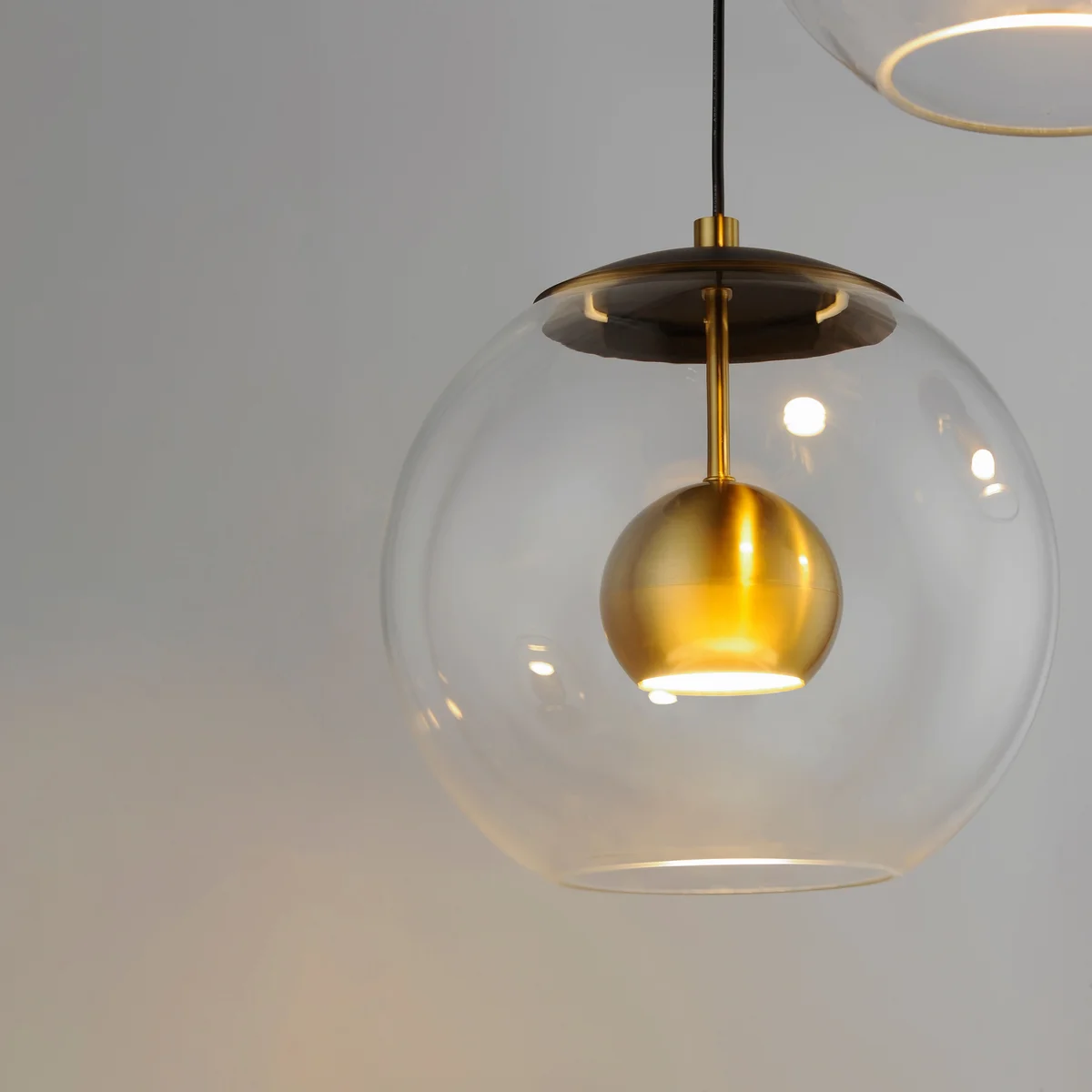 Nucleus 3-Light LED Pendant, 1,800 Lumens, 30W, 3000K CCT, 120V, Black/Natural Aged Brass Finish - Image 2