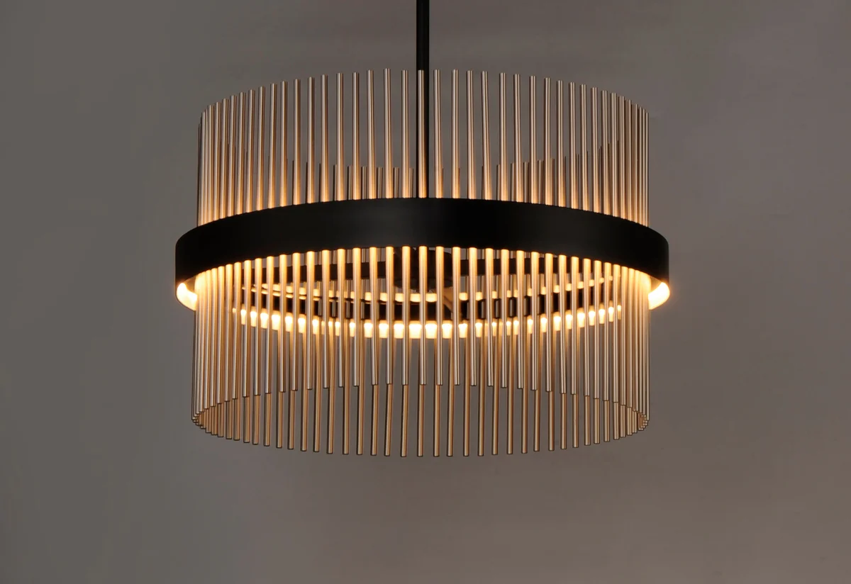 24" Chimes LED Pendant, 4,900 Lumens, 53W, 2700K-5000K CCT Selectable, 120-277V, Black/ Satin Nickel, Black/ Satin Brass, or Black/ Satin Brass/ Satin Nickel Finish - Image 4