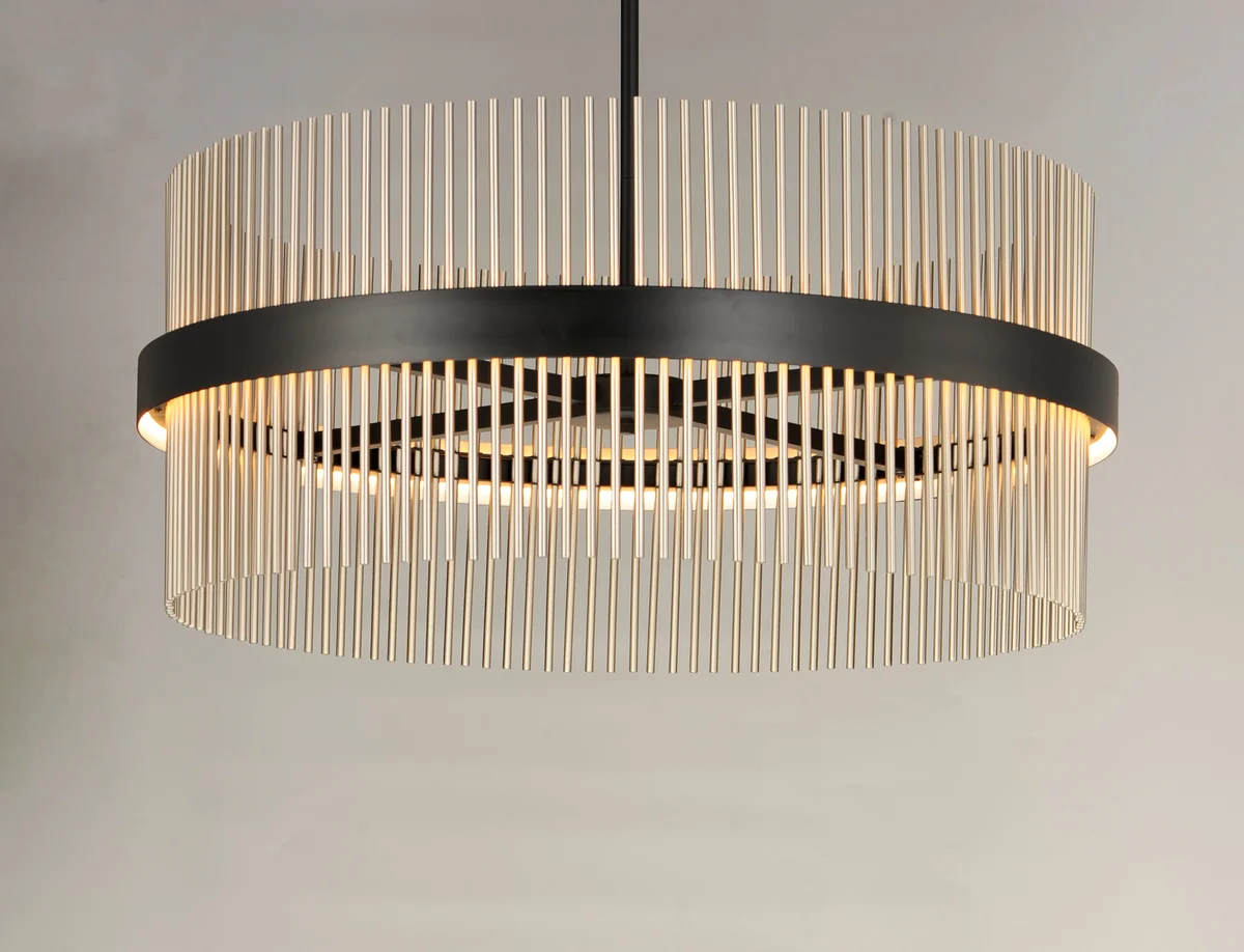34" Chimes LED Pendant, 7,000 Lumens, 73W, 2700K-5000K CCT Selectable, 120-277V, Black/ Satin Nickel, Black/ Satin Brass, or Black/ Satin Brass/ Satin Nickel Finish - Image 2