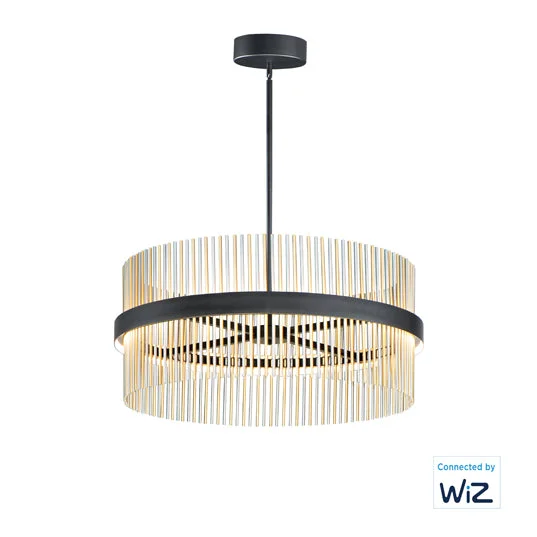 34" Chimes LED Pendant, 7,000 Lumens, 73W, 2700K-5000K CCT Selectable, 120-277V, Black/ Satin Nickel, Black/ Satin Brass, or Black/ Satin Brass/ Satin Nickel Finish - Image 5