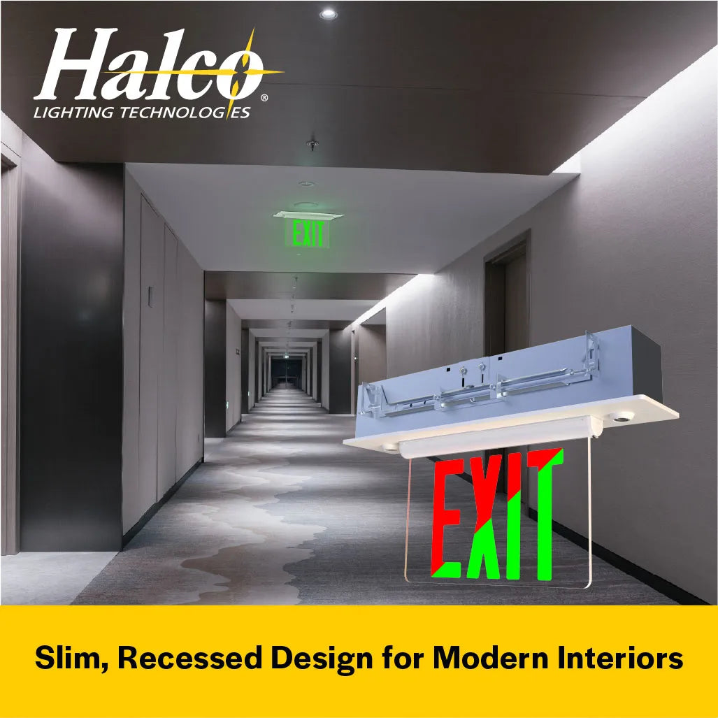 Thermoplastic and Acrylic Edgelit Combo, Selectable Red/Green Legend, Single/Double Rotating Face, White Housing, Manual or Self-Diagnostics - Image 2