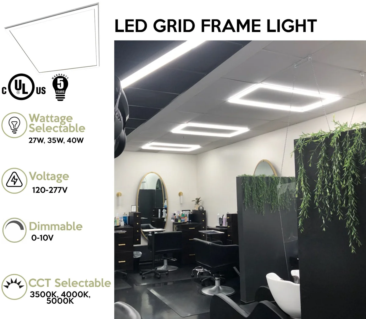 2 x 2 LED Grid Frame Light, 4000 Lumens, Selectable Wattage and CCT, 120-277V - Image 2