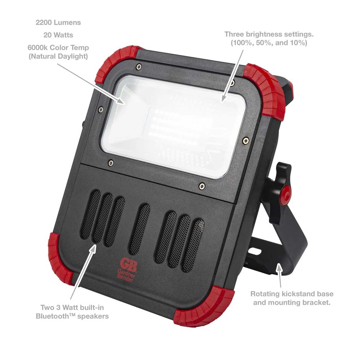 Gardner Bender GWL-20BT 20 Watt LED Work Light with Bluetooth Speaker - Image 4