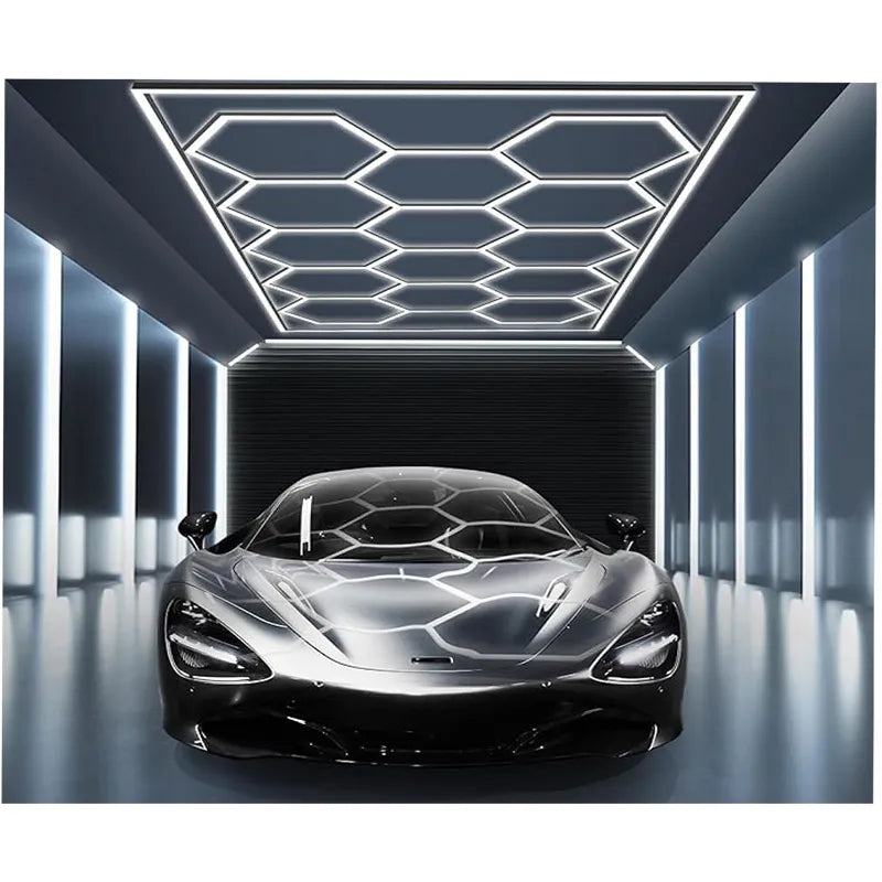 96in X 190in Hexagon Car Shop Decorative Light Kit with Frame, 69,420 Lumens, 534W, 6500K, 120-277V - Image 2