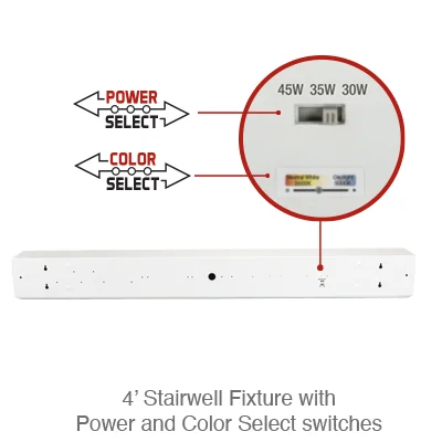 4 Foot LED Stairwell Light, 5400 Lumens, 30W/35W/45W Selectable, 120-277V, CCT Selectable 3500K/4000K/5000K