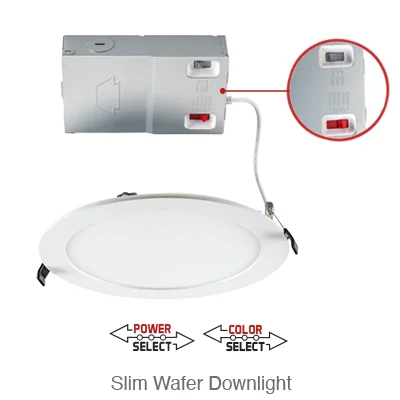 Circa 4 Inch LED Slim Wafer Down Light, 870 Lumens, Wattage Selectable 8.5W/9.5W/10.5W, 120-277V, CCT Selectable: 2700K/3000K/3500K/4000K/5000K