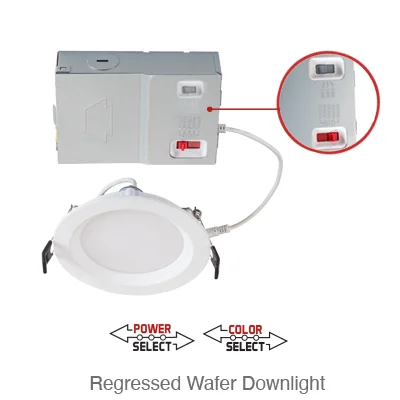 Circa 8 Inch LED Regressed Wafer Down Light, 1,960 Lumens, Wattage Selectable 14W/12W/23W, 120-277V, CCT Selectable: 2700K/3000K/3500K/4000K/5000K