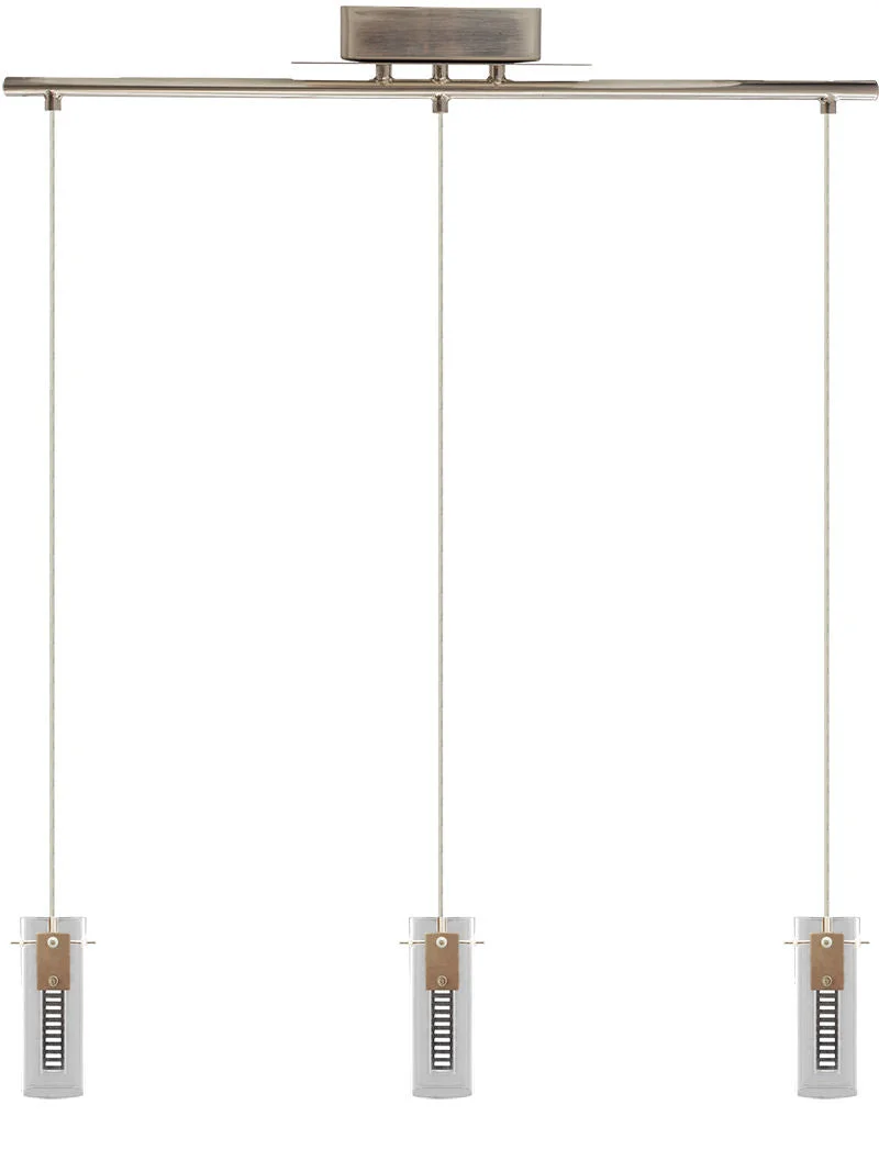 LED Cylinder Glass 3 Light Hologram Pendant, Straight Bar, 36W, 2430LM, 120V, CCT Selectable 2700K/3000K/35000K/4000K/5000K, Brushed Nickel Finish