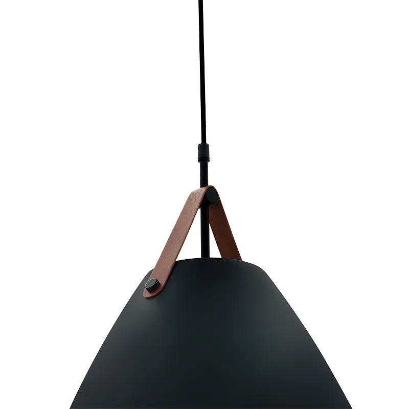 Nordic Design Pendant Light with Leather Strap, 1400 Lumens, 25W, CCT Selectable, 120V, Black or White Finish - Image 2