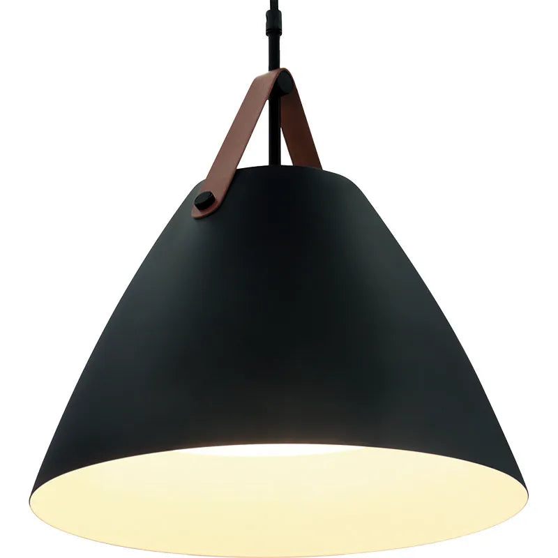 Nordic Design Pendant Light with Leather Strap, 1400 Lumens, 25W, CCT Selectable, 120V, Black or White Finish - Image 3