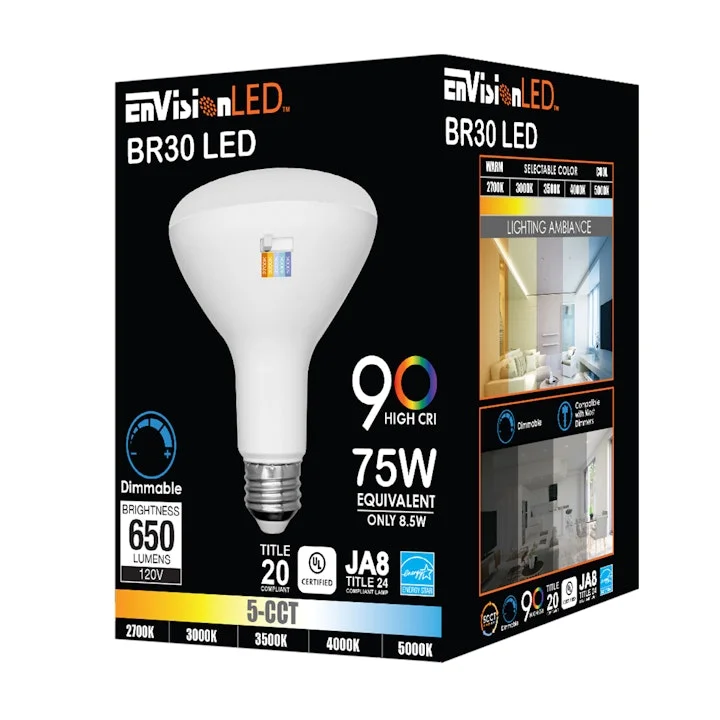 6PK BR Series: 5-CCT LED Bulb, PAR30 75W Equivalent, 8W, 120V - Image 3