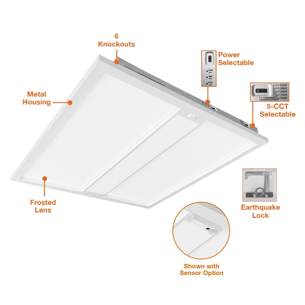 2X2 LED Troffer, 3850 Lumen Max, Wattage and CCT Selectable, 120-277V, Sensor Ready - Image 2
