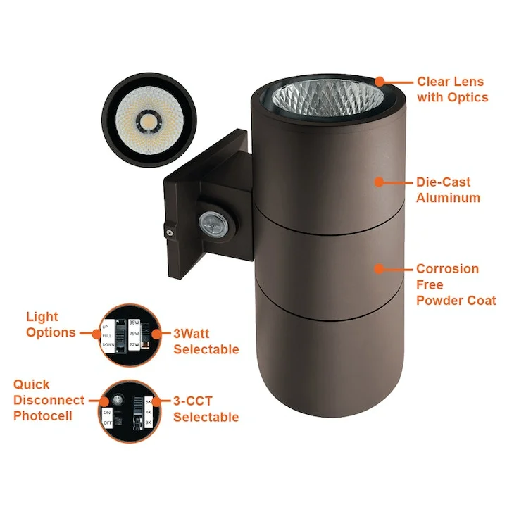4" Architectural Cylinder Up and/or Down Light, 2100 Lumen Max, CCT and Wattage Selectable, Integrated Photocell, 120-277V - Image 2