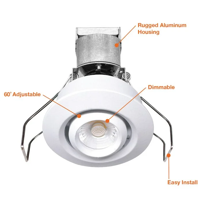 1" LV Round Gimbal Downlight: Mini-Line, 6W, 3000K, 12V, White, Black or Bronze Finish - Image 2