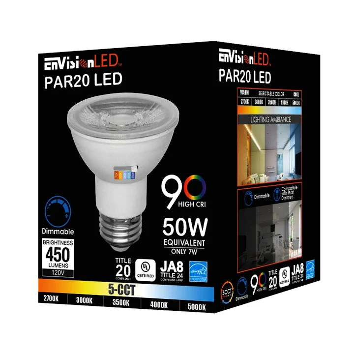 10PK PAR Series: 5-CCT LED Bulb, PAR20 50W Equivalent, 7W, 120V - Image 3